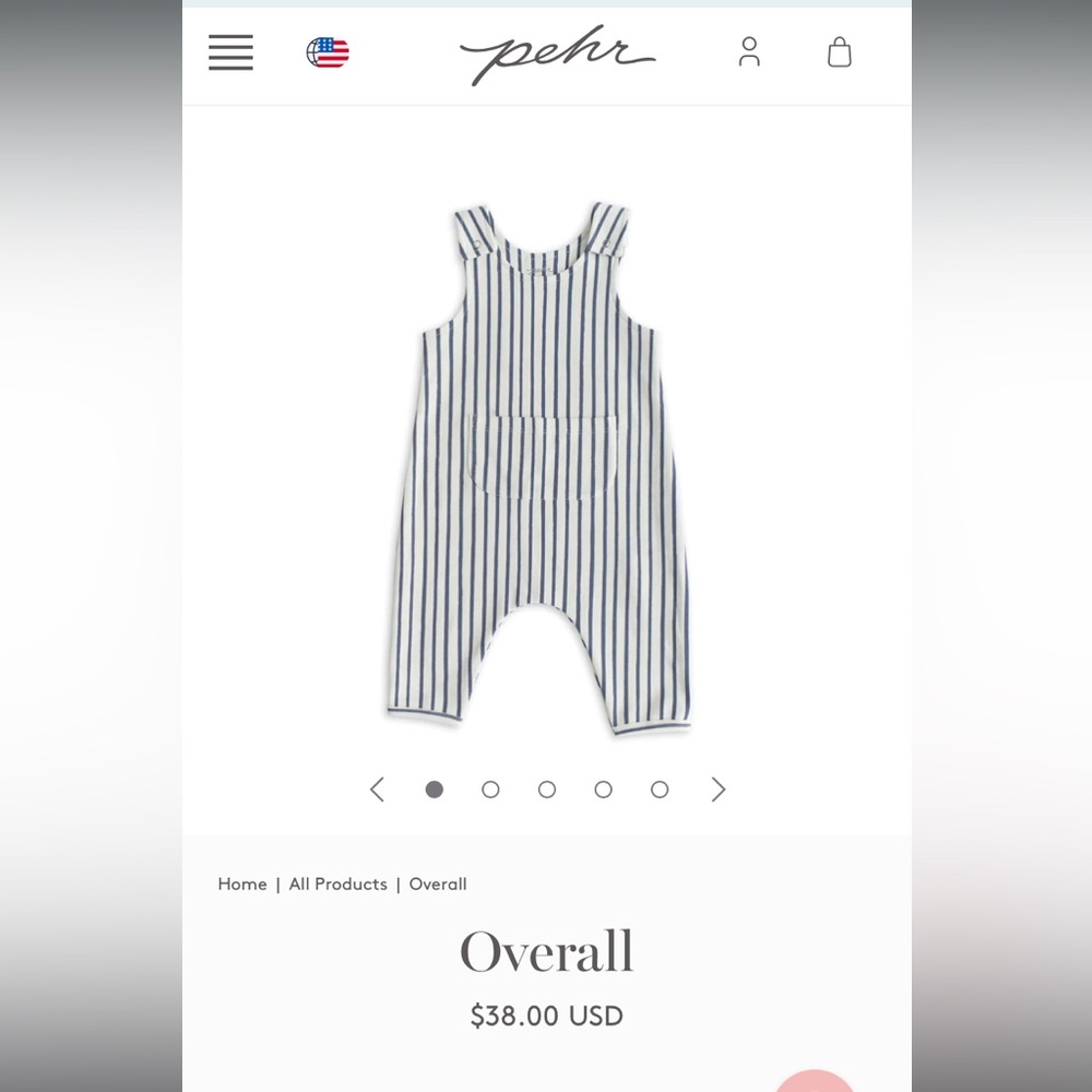 Pehr Overalls in Ink Blue Stripe, Size: 6-12 months